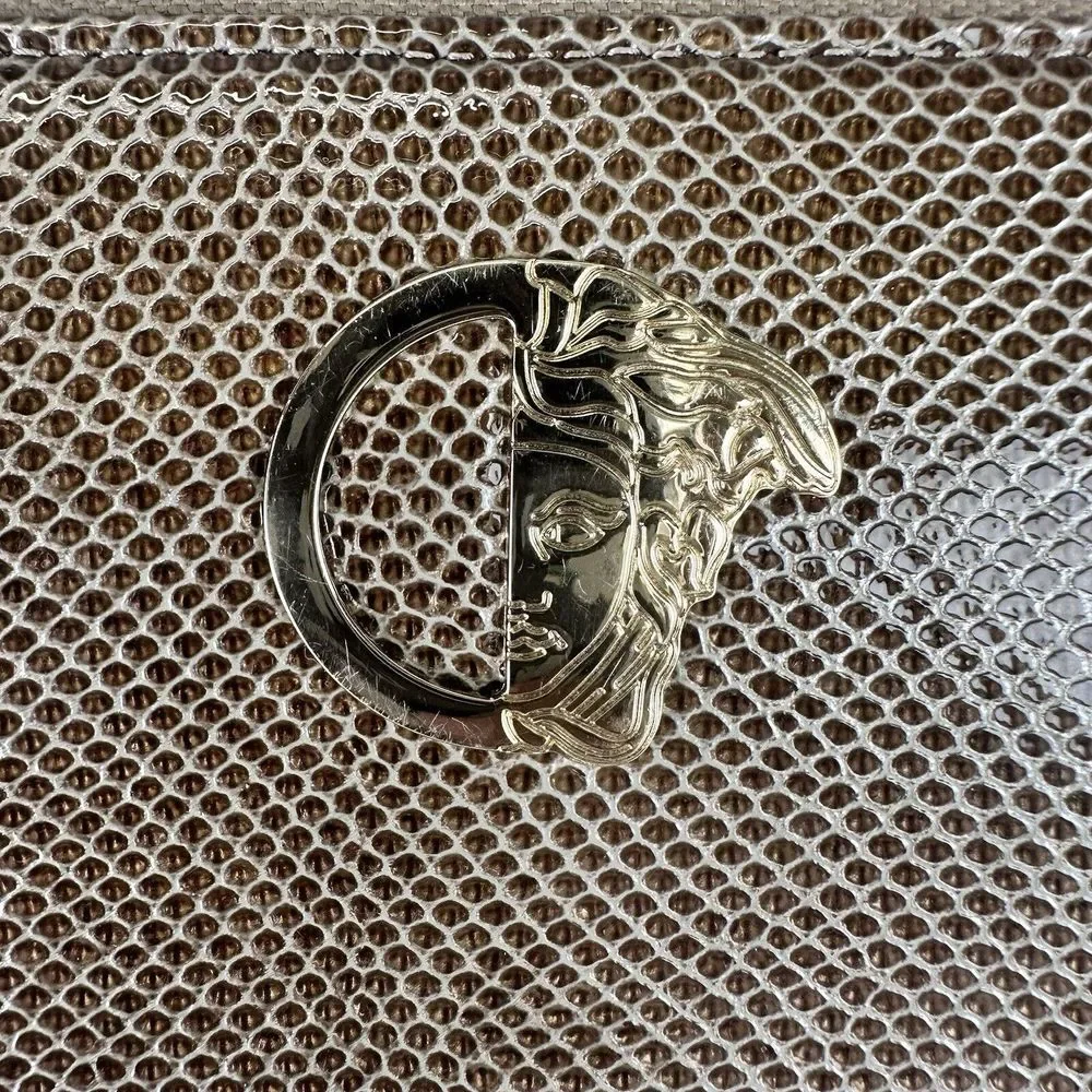 Versace Collection‎ Leather Medusa Brown Patent Zip Around Long Wallet Accordion
